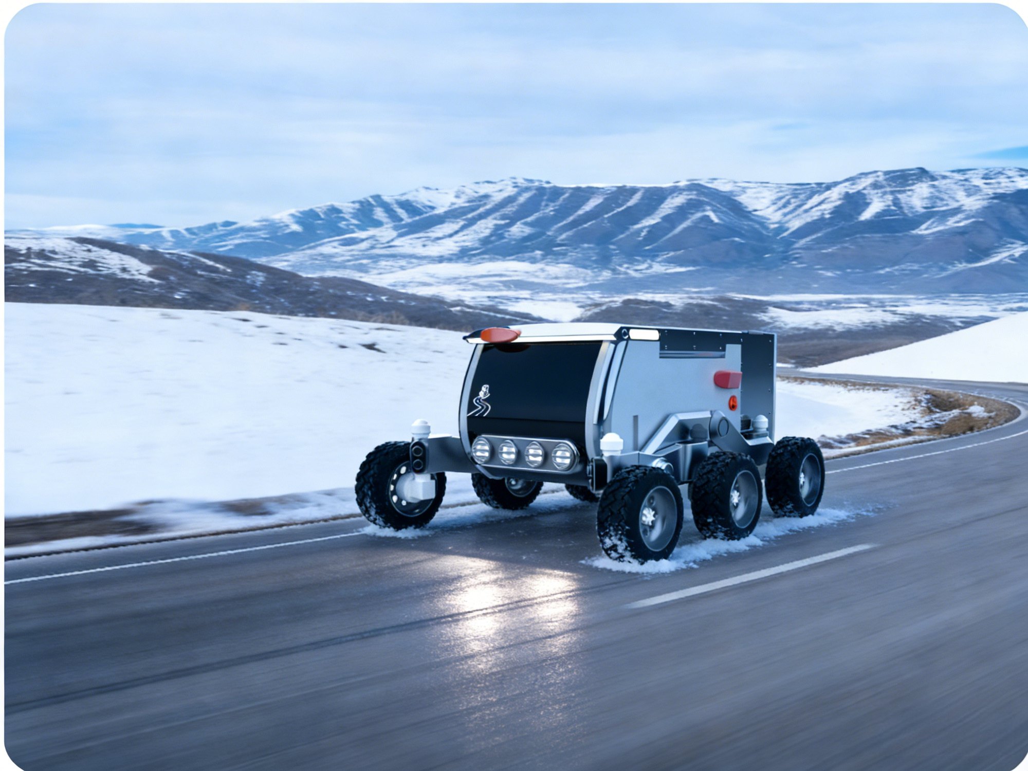 智能配送车雪地道路场景渲染